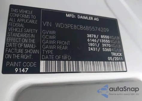 2011 Mercedes-Benz Sprinter 2500 High Roof z USA, uszkodzony, nr VIN WD3PE8CB6B5574209